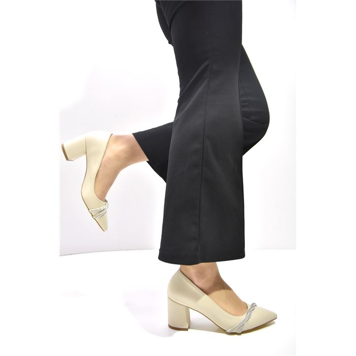 Prego Topuklu Taş Detaylı Kadın Ayakkabı TEN