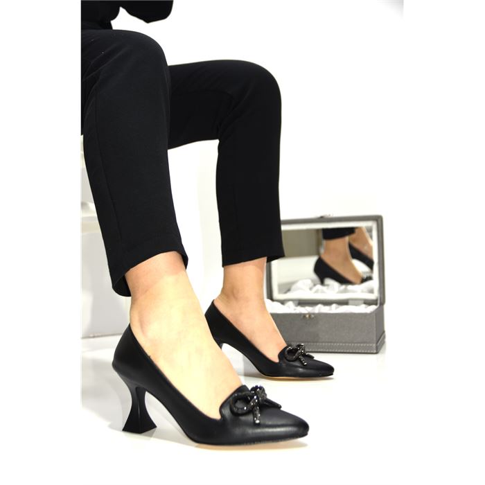 Prego D8874 Taş Fiyonklu Topuklu Kadın Ayakkabı SİYAH