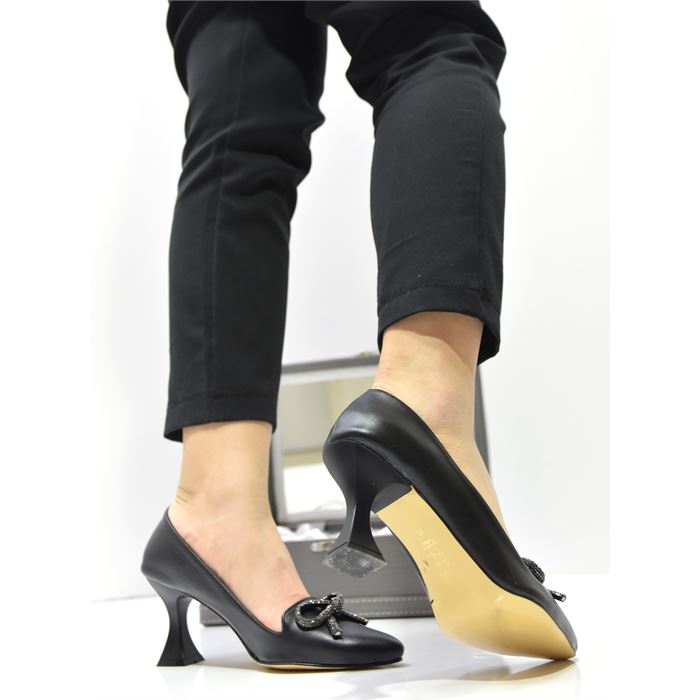 Prego D8874 Taş Fiyonklu Topuklu Kadın Ayakkabı SİYAH