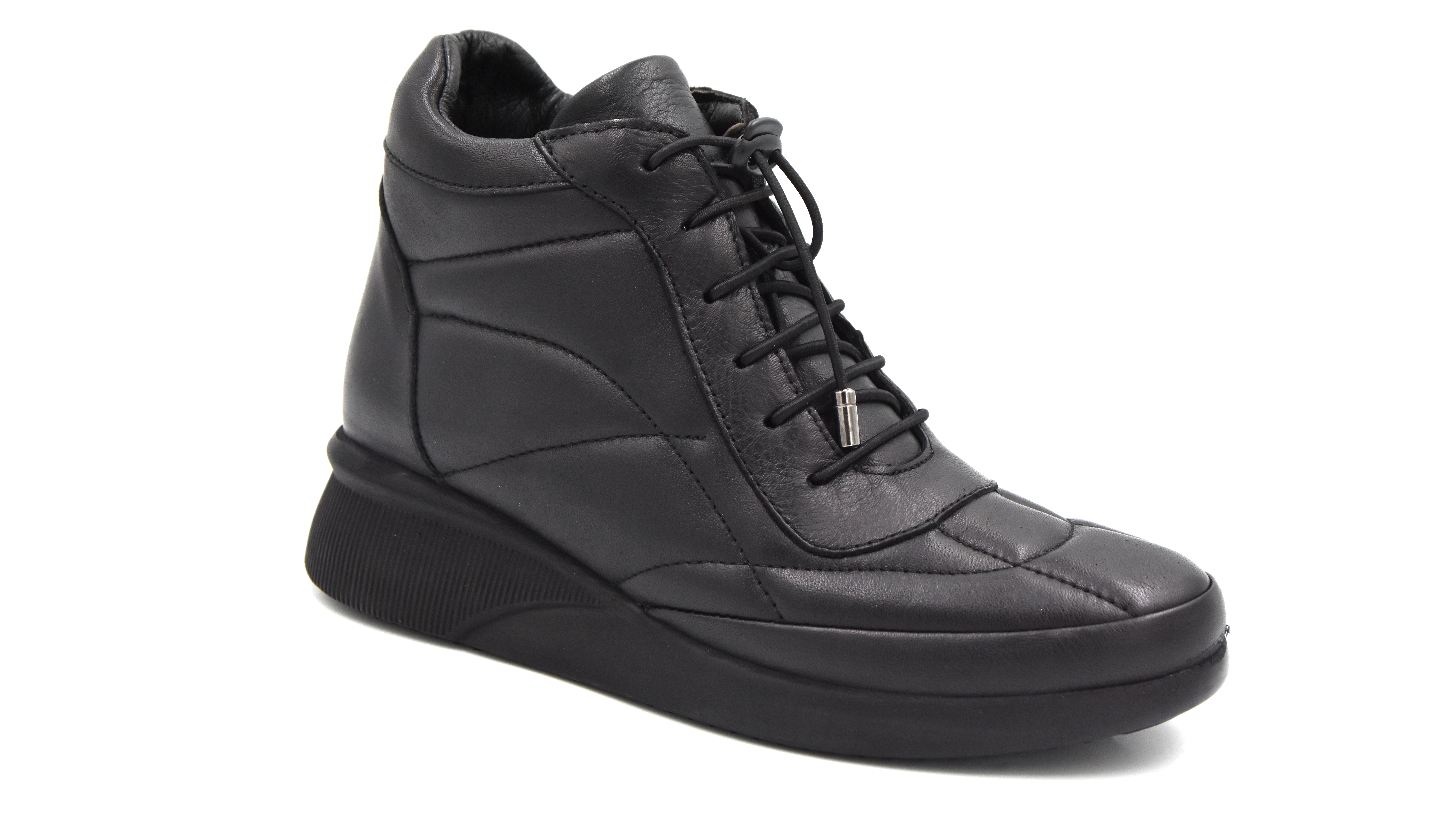 Beyaz (Clavi) Hakiki Deri Poli Hafif Taban Fermuarlı Günlük Kadın Comfort Ayakkabı SİYAH