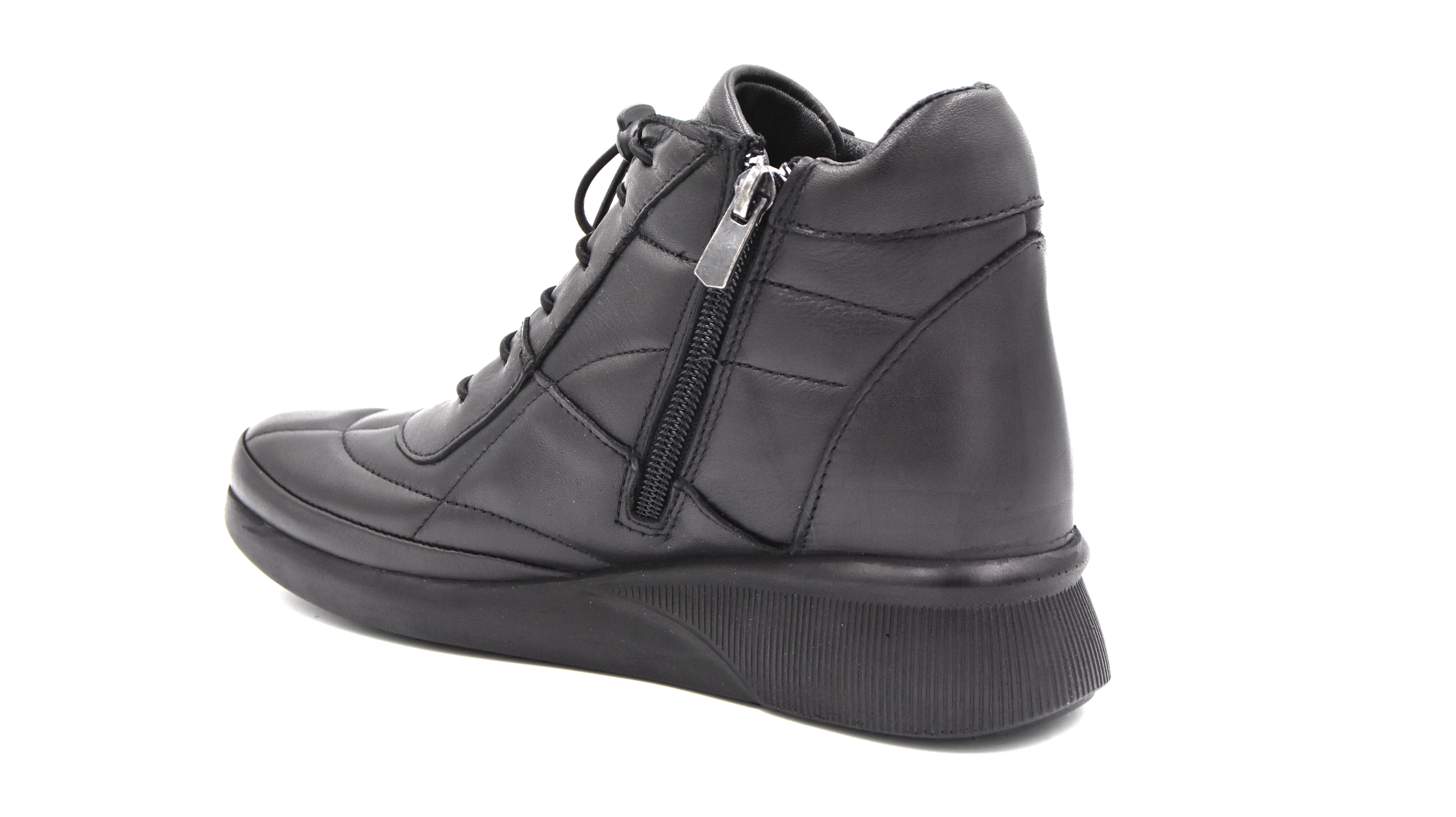 Beyaz (Clavi) Hakiki Deri Poli Hafif Taban Fermuarlı Günlük Kadın Comfort Ayakkabı SİYAH