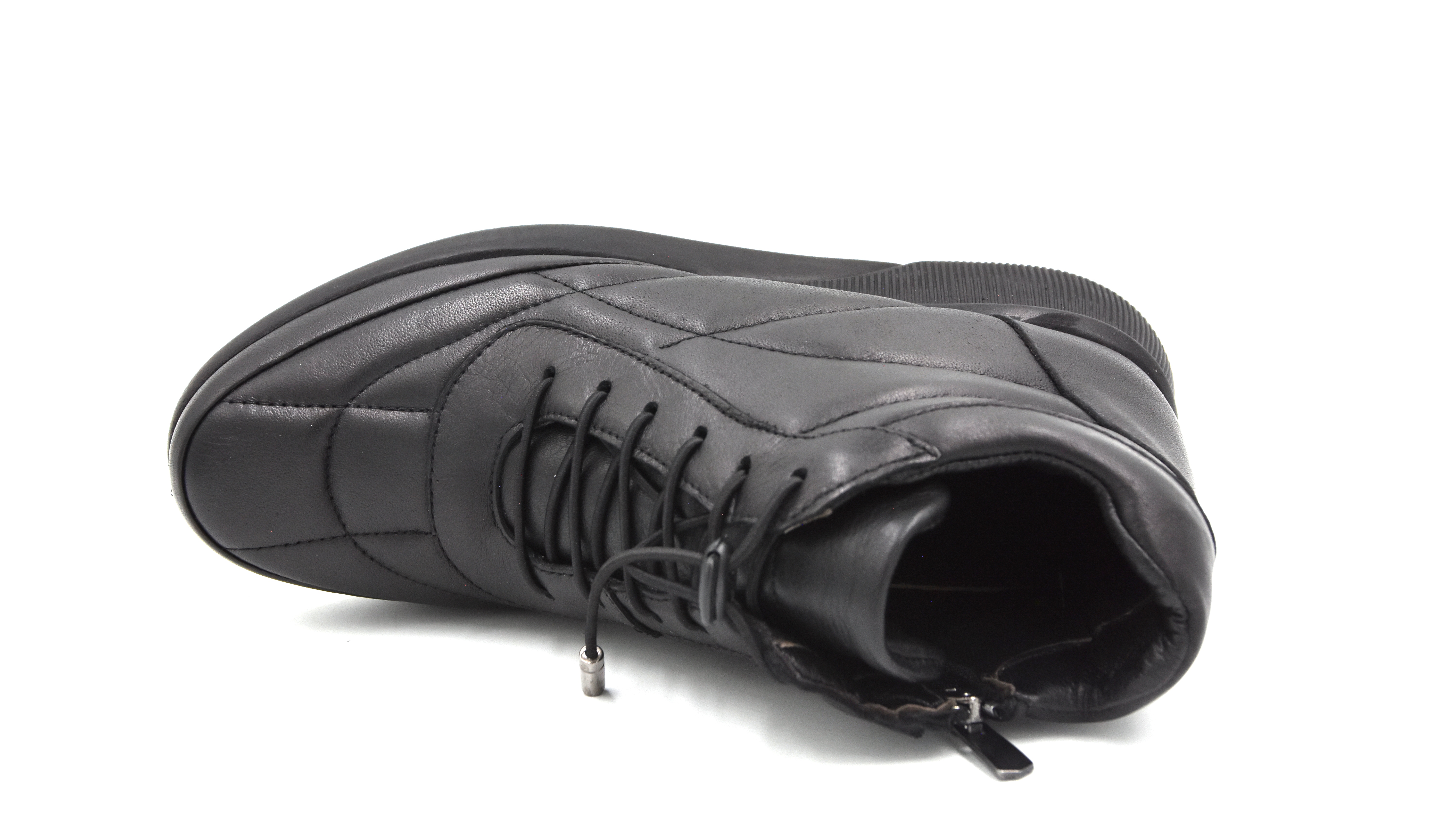 Beyaz (Clavi) Hakiki Deri Poli Hafif Taban Fermuarlı Günlük Kadın Comfort Ayakkabı SİYAH