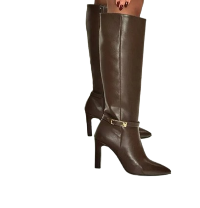 Kindep Yan Toka Detaylı Fermuarlı Kadın Çizme KAHVE