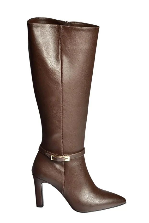 Kindep Yan Toka Detaylı Fermuarlı Kadın Çizme KAHVE