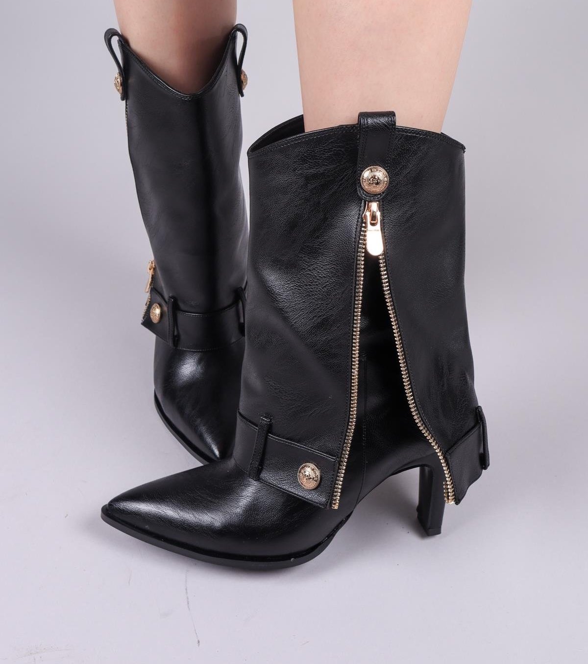 Kindep Fermuar Detaylı Günlük Kısa Topuklu Kadın Çizme SİYAH